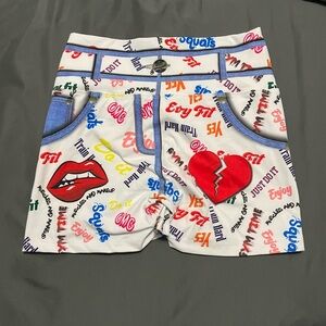 Evyfit Activewear White Lips fake jean shorts with butt scrunch